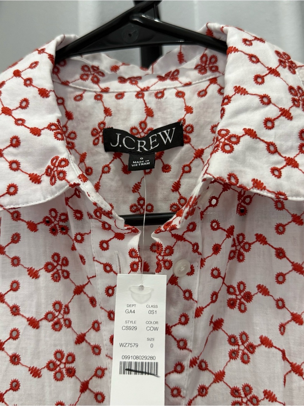 J.Crew Mini Eyelet Red White Shirt Dress Size 0 NWT Feminine - Picture 6 of 8